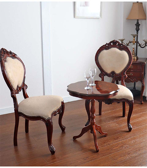 イタリア コーヒーテーブル 3点セット象嵌 アーム付きチェア 背透かし  