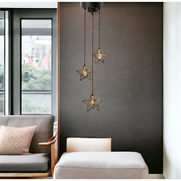 【LED対応】おしゃれな星型3灯ペンダントライト Bliriant ブリヤン（ゴールド）-15