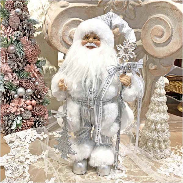 クリスマスサンタクロース(シルバー),30cm輸入雑貨,おしゃれ,ヨーロピアン,インテリア,置物-1