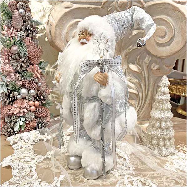 クリスマスサンタクロース(シルバー),30cm輸入雑貨,おしゃれ,ヨーロピアン,インテリア,置物-2
