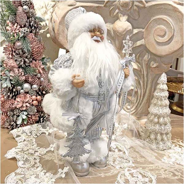 クリスマスサンタクロース(シルバー),30cm輸入雑貨,おしゃれ,ヨーロピアン,インテリア,置物-3