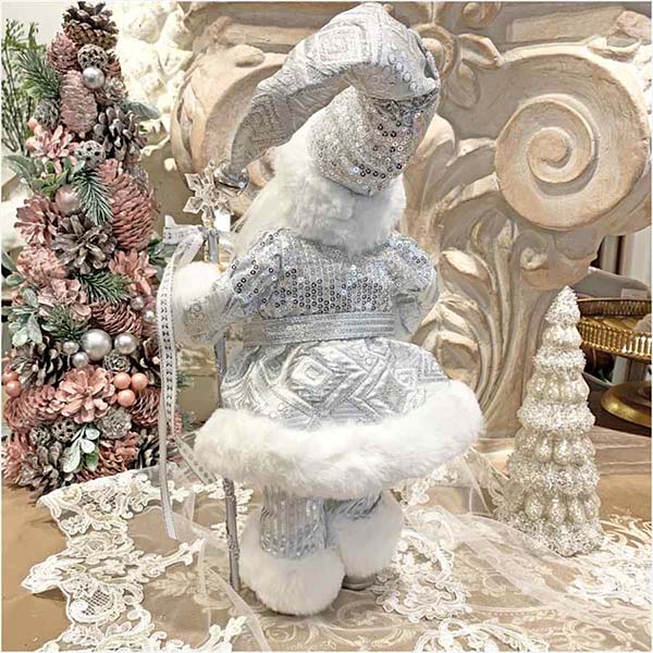 クリスマスサンタクロース(シルバー),30cm輸入雑貨,おしゃれ,ヨーロピアン,インテリア,置物-4