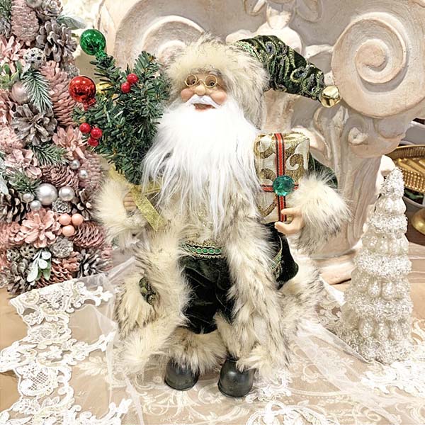 クリスマスサンタクロース(グリーン),30cm輸入雑貨,おしゃれ,ヨーロピアン,インテリア,置物-1