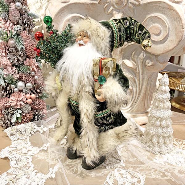クリスマスサンタクロース(グリーン),30cm輸入雑貨,おしゃれ,ヨーロピアン,インテリア,置物-2