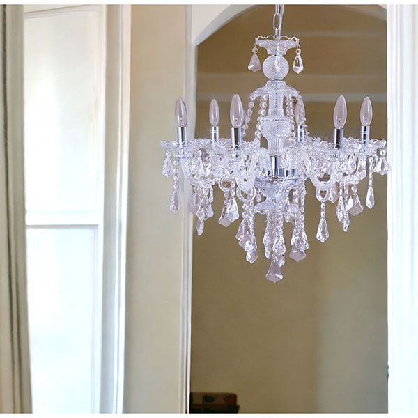 LED対応】 クリスタルシャンデリア 6灯(ライカ・ホワイト) 【送料無料