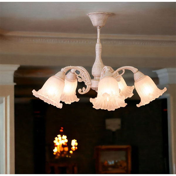 【LED対応】,クリスタルガラス,シーリングランプ(シャンデリア),5灯(ロレーヌ・ホワイト),おしゃれ,照明,通販-1