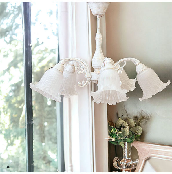 【LED対応】,クリスタルガラス,シーリングランプ(シャンデリア),5灯(ロレーヌ・ホワイト),おしゃれ,照明,通販-2