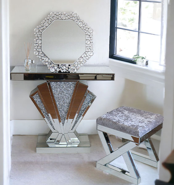 壁掛け鏡とテーブル （デザインミラー 壁掛け鏡 アンティーク調 壁掛け  