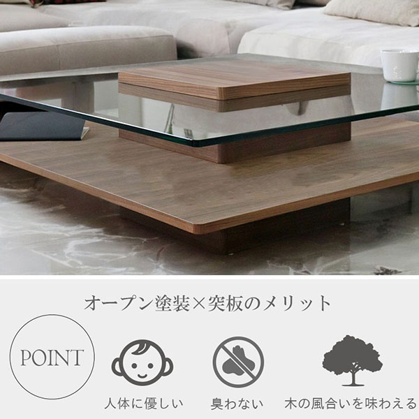 HOBANG製のモダンな100cm幅センターテーブル。ガラスと木材を組み合わせたデザインでおしゃれなリビングを演出-2