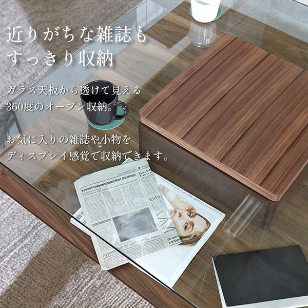 HOBANG製のモダンな100cm幅センターテーブル。ガラスと木材を組み合わせたデザインでおしゃれなリビングを演出-12