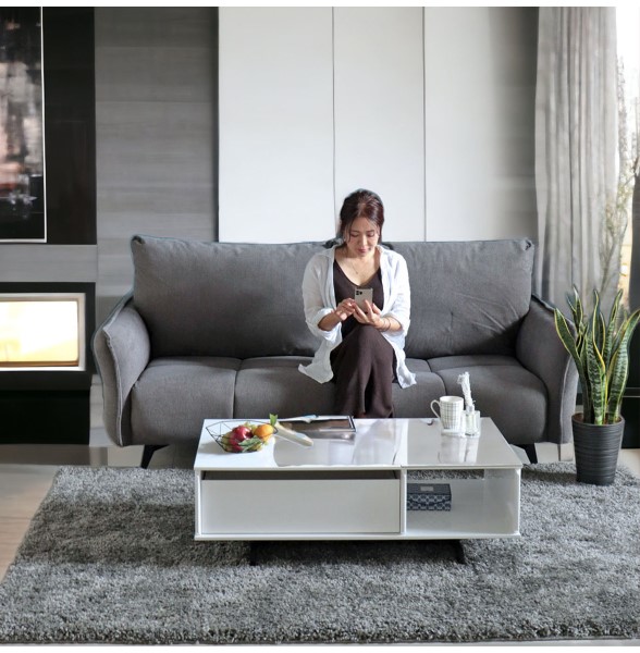 センターテーブル 引き出し付き 大理石柄＆ホワイト HOBANG｜モダン  