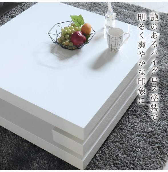 HOBANG,センターテーブル,収納付き,幅80cm,おしゃれ,リビング,ローテーブル,ホワイト,モダン,高級,ハイグロス,木製,正方形-7