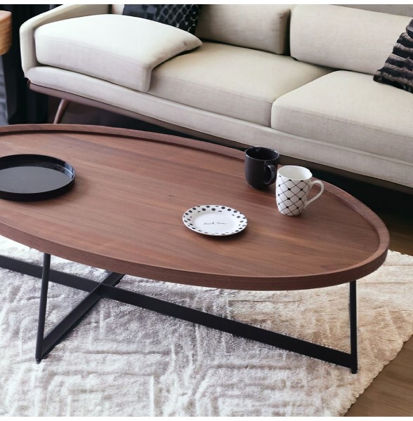 センターテーブル,ウォールナット,おしゃれ,リビングテーブル,120cm,楕円,黒,ローテーブル,リビングテーブル,ウォル-ナット-2