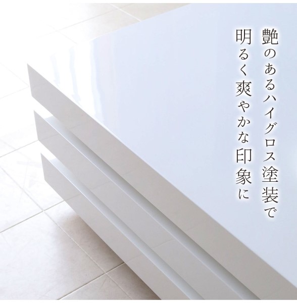 センターテーブル,おしゃれ,北欧,モダン,ホワイト,100cm,白,ハイグロス,鏡面,シンプル,リビングテーブル,収納付き-7
