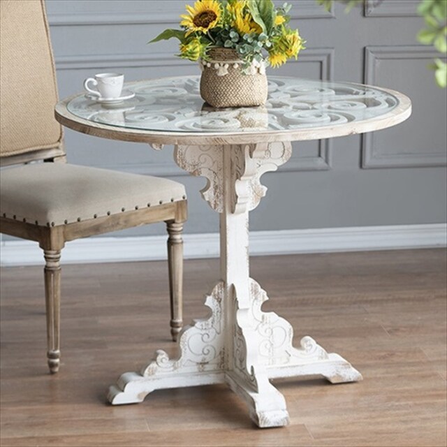 シャビーシック アンティークホワイト サイドテーブル φ60.5cm｜Y-KAGU  