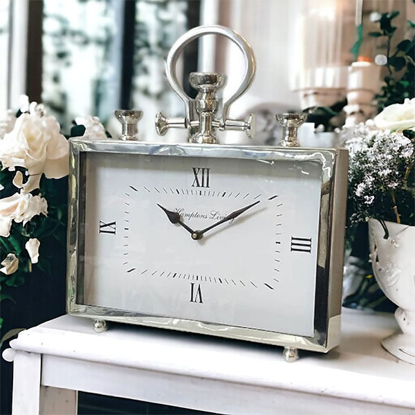 スクエアクロック 置時計（シルバー） 幅15.5cm クラシックモダンインテリア おしゃれ-1