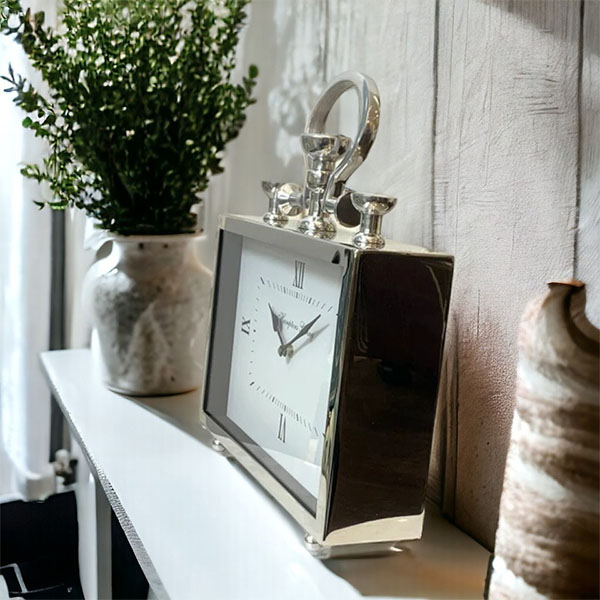 スクエアクロック 置時計（シルバー） 幅15.5cm クラシックモダンインテリア おしゃれ-3