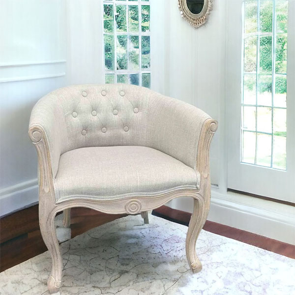 フレンチシャビーインテリア アームチェア （リネン調・ベージュ）｜Y  