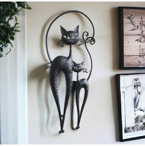 ブラックアートウォールデコ、メタルガールとキャットウォールアート、動物愛好家のための鉄壁装飾浴室寝室リビングルームホームウォールデコ Badger Steel USA - 猫 - メタルウォールアート - 9インチ x 14インチ - ブラック