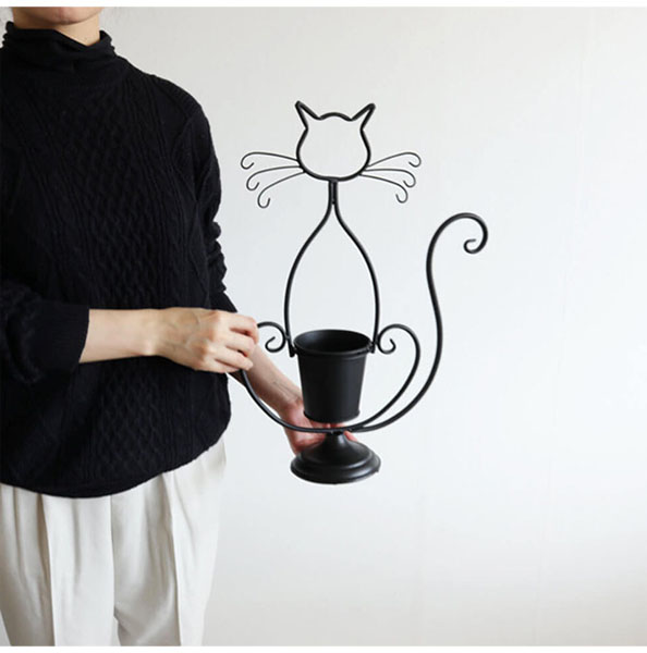 ガーデニングアイテム,アイアン製,プランターカバー,黒猫,キャット,かわいい,鉢カバーおしゃれ,贈り物,プレゼント,ギフト-2