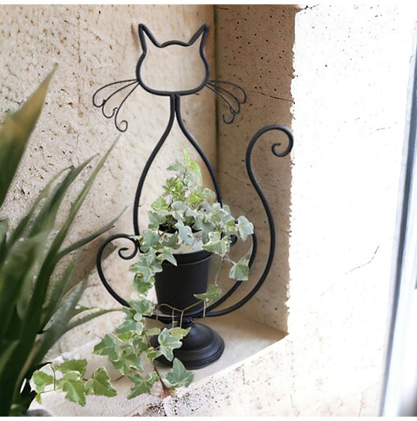 ガーデニングアイテム,アイアン製,プランターカバー,黒猫,キャット,かわいい,鉢カバーおしゃれ,贈り物,プレゼント,ギフト-3