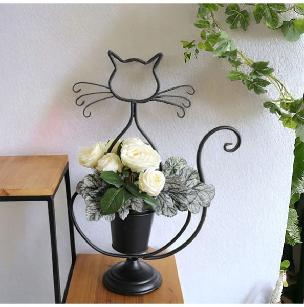 ガーデニングアイテム,アイアン製,プランターカバー,黒猫,キャット,かわいい,鉢カバーおしゃれ,贈り物,プレゼント,ギフト-9