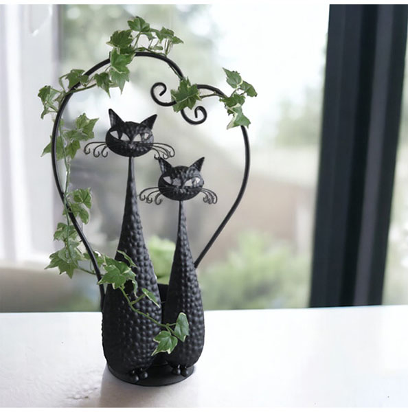 猫のデザイン,鉢カバー,おしゃれ,かわいい,黒猫,アイアン,プランターカバー,フラワースタンド,ガーデニング,インテリア-1