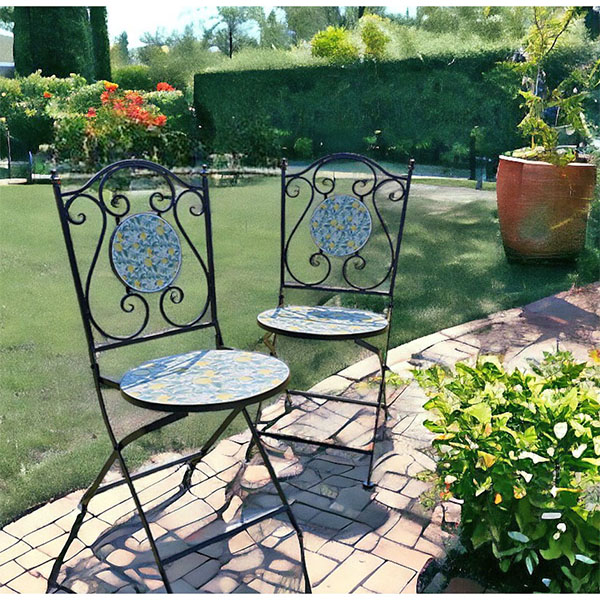 ガーデンチェア,おしゃれ,アイアン,レモン,2脚入り,輸入家具,イエロー-1