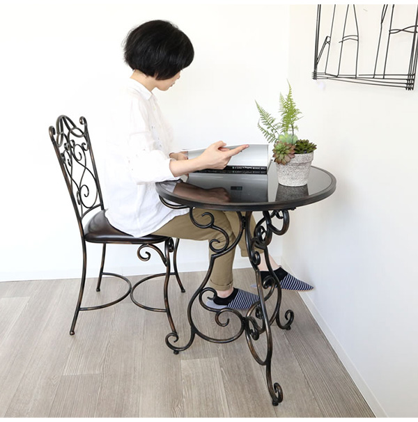 ヨーロピアン調,アイアンテーブル,60cm,ブラック,黒,ラウンドテーブル,コーヒーテーブル,ヴィンテージ,アンティーク調,丸テーブル-8
