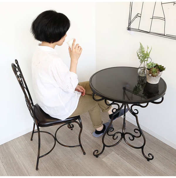 ヨーロピアン調,アイアンテーブル,60cm,ブラック,黒,ラウンドテーブル,コーヒーテーブル,ヴィンテージ,アンティーク調,丸テーブル-9