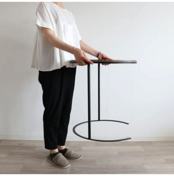 アンティーク調,木製,サイドテーブル,φ50cm,ソファ,差し込み,おしゃれ,丸,シンプル,ヴィンテージ,アイアン,古木-3