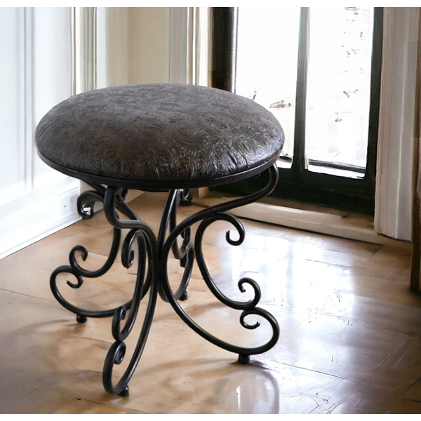アンティーク調,ヨーロピアン,アイアンスツール,ラウンドスツール,黒,ブラック,猫脚,PVC,おしゃれ,コンパクト,インダストリアル-6