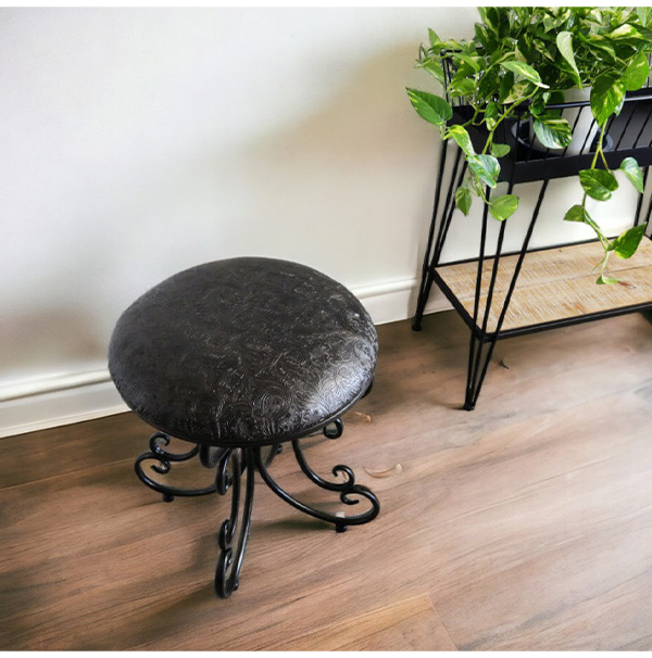 アンティーク調,ヨーロピアン,アイアンスツール,ラウンドスツール,黒,ブラック,猫脚,PVC,おしゃれ,コンパクト,インダストリアル-8