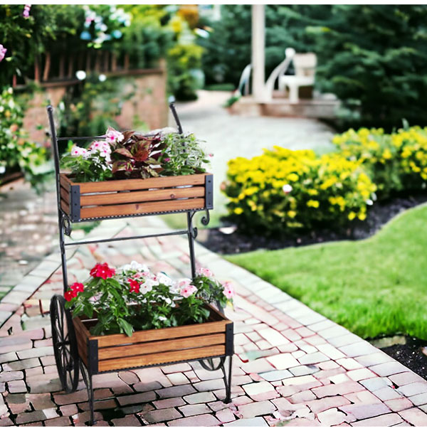 木製,アイアン,フラワーカート,おしゃれ,フラワースタンド,プランターラック,アイアンプランター,ガーデニング,アイテム,花台,カート-1