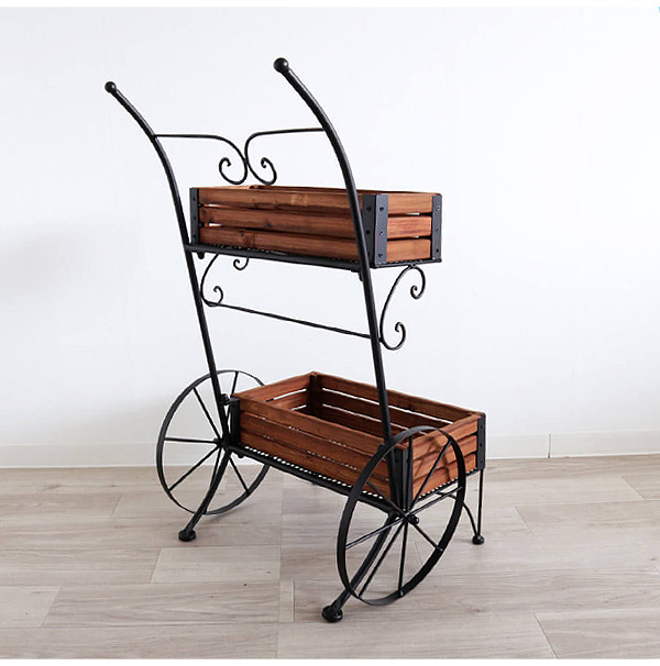 木製,アイアン,フラワーカート,おしゃれ,フラワースタンド,プランターラック,アイアンプランター,ガーデニング,アイテム,花台,カート-2