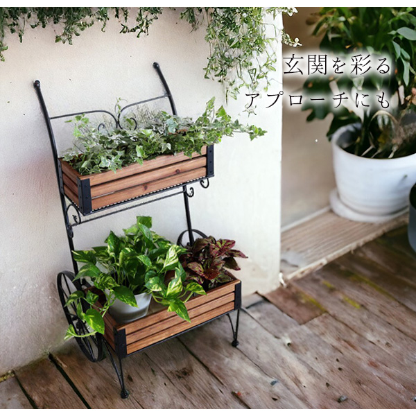 木製,アイアン,フラワーカート,おしゃれ,フラワースタンド,プランターラック,アイアンプランター,ガーデニング,アイテム,花台,カート-5