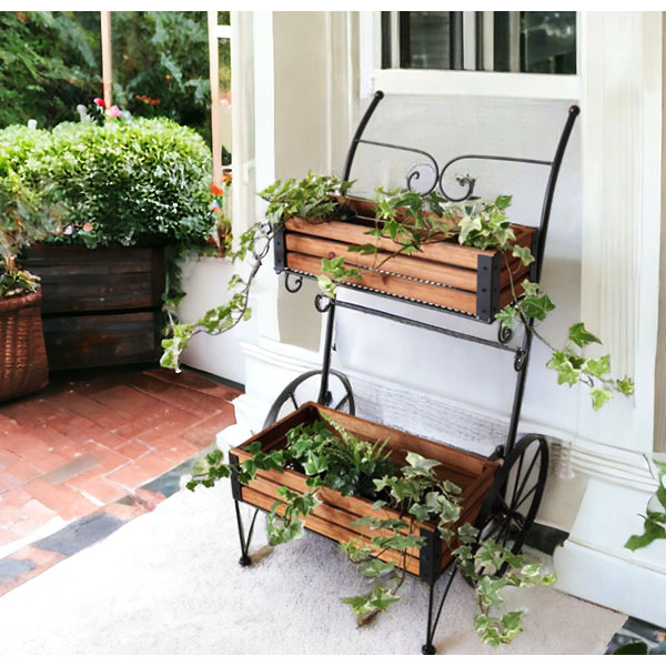 木製,アイアン,フラワーカート,おしゃれ,フラワースタンド,プランターラック,アイアンプランター,ガーデニング,アイテム,花台,カート-6