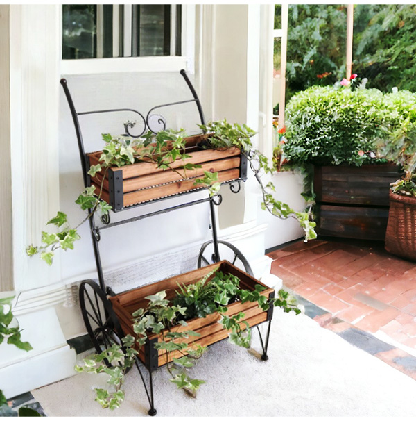 木製,アイアン,フラワーカート,おしゃれ,フラワースタンド,プランターラック,アイアンプランター,ガーデニング,アイテム,花台,カート-9