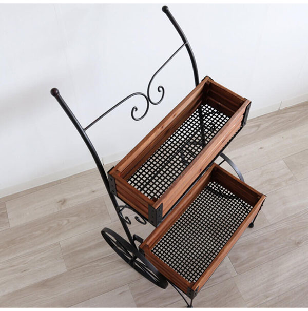 木製,アイアン,フラワーカート,おしゃれ,フラワースタンド,プランターラック,アイアンプランター,ガーデニング,アイテム,花台,カート-12