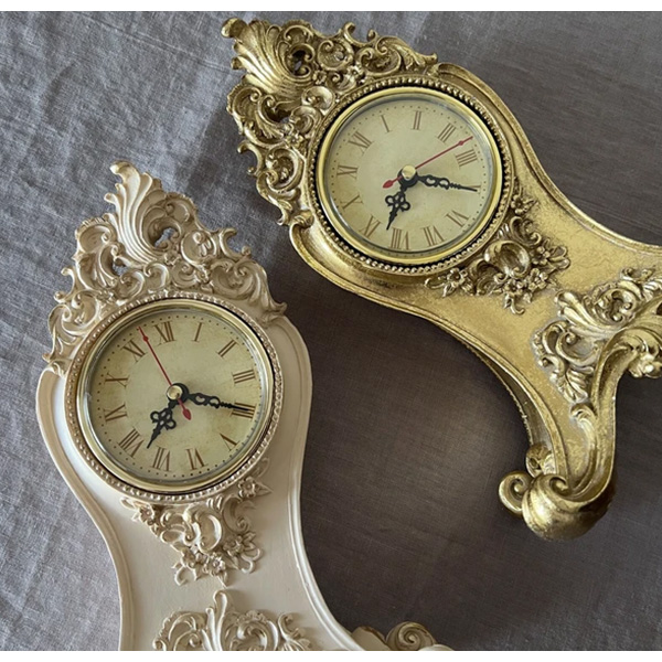 アンティーク調 置時計 アイボリーホワイト おしゃれ ロココ調 単三電池 プレゼント ギフト 引っ越し祝い-2