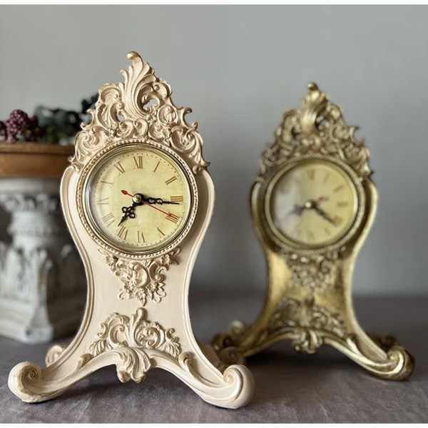 アンティーク調 置時計 アイボリーホワイト おしゃれ ロココ調 単三電池 プレゼント ギフト 引っ越し祝い-3