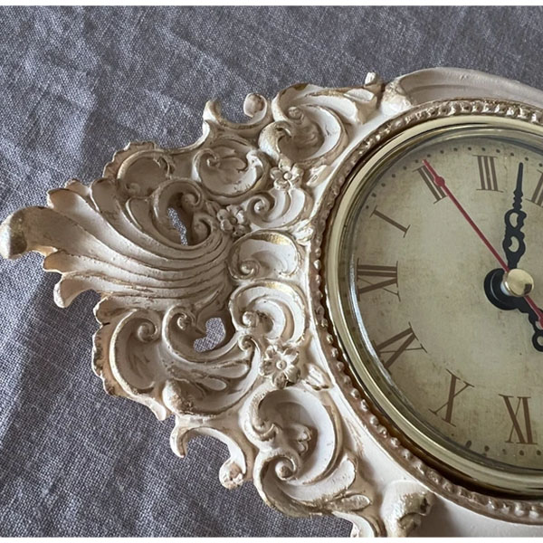 アンティーク調 置時計 アイボリーホワイト おしゃれ ロココ調 単三電池 プレゼント ギフト 引っ越し祝い-4