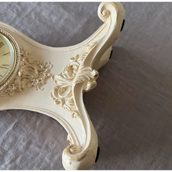 アンティーク調 置時計 アイボリーホワイト おしゃれ ロココ調 単三電池 プレゼント ギフト 引っ越し祝い-6