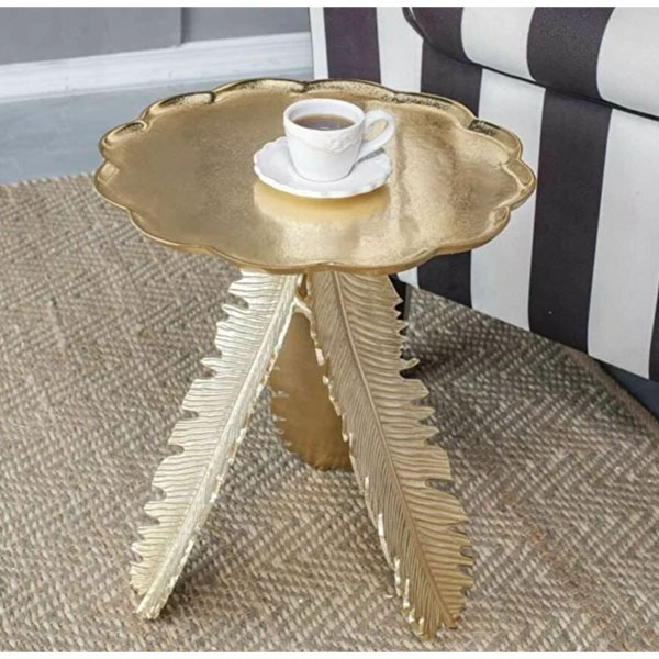 ゴールドリーフテーブル コーヒーテーブル φ42cmサイドテーブル おしゃれ カッコいい モダン コンパクト ベッドルーム インテリア-2