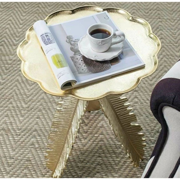 ゴールドリーフテーブル コーヒーテーブル φ42cmサイドテーブル おしゃれ カッコいい モダン コンパクト ベッドルーム インテリア-3