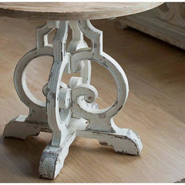 シャビーシック アンティークホワイト ダイニングテーブル φ92cm  