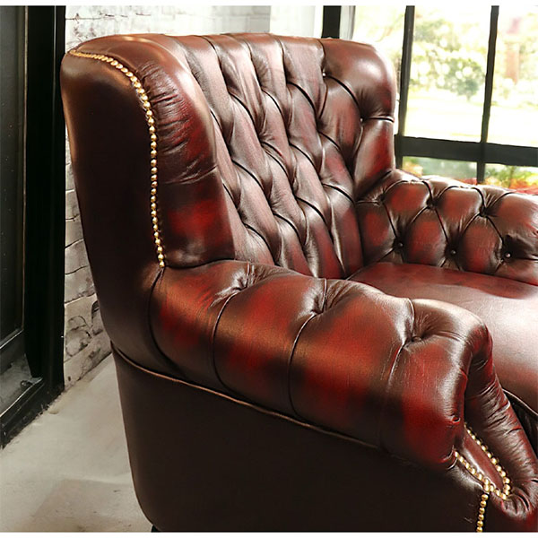 本革使用 チェスターフィールド 1人掛けソファ (1Pソファ) （ブラウン  
