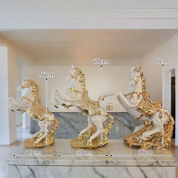 跳ね馬 置物 馬の置物 開運 風水 立ち馬 白馬 オーナメント インテリア 高級 キラキラ うま 玄関 縁起物 ホワイト 陶器-3