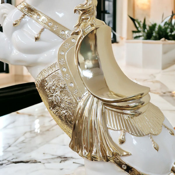 跳ね馬 置物 馬の置物 開運 風水 立ち馬 白馬 オーナメント インテリア 高級 キラキラ うま 玄関 縁起物 ホワイト 陶器-9