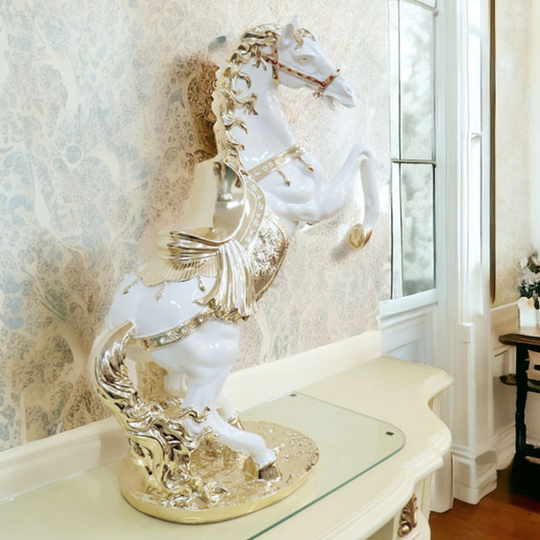 跳ね馬 置物 馬の置物 開運 風水 立ち馬 白馬 オーナメント インテリア 高級 キラキラ うま 玄関 縁起物 ホワイト 陶器-11